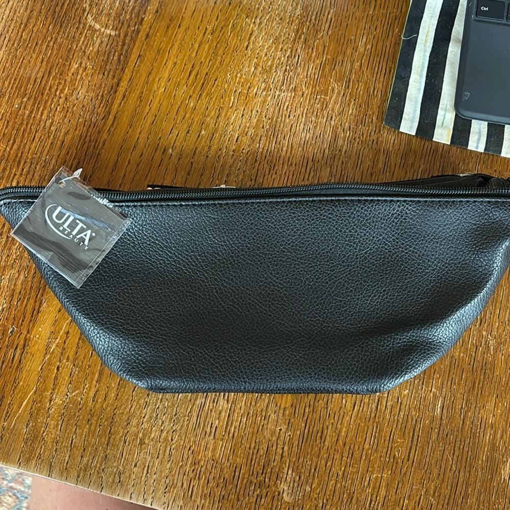 Black faux leather belt bag
